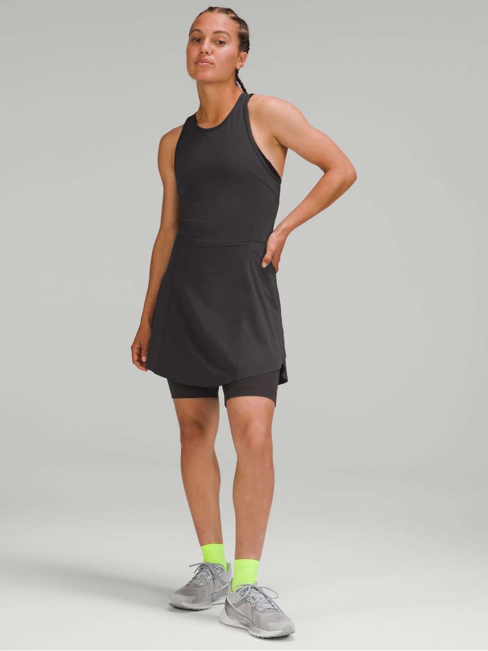 Lululemon Nulux Running Dress 8"
Graphite Grey Built-In Shorts Racerback